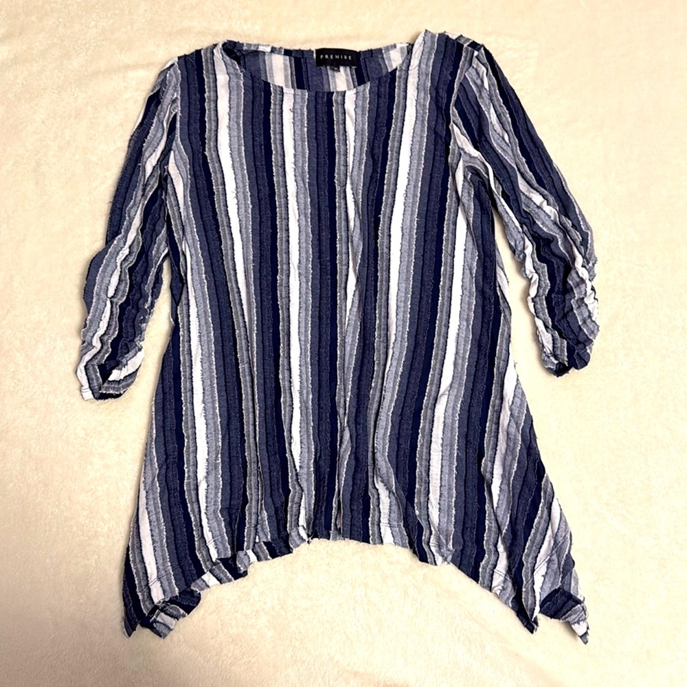 Blue Striped 3/4 Sleeve Top